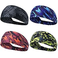 Obacle Headbands for Men Women Sweat Bands Headbands Non Slip Breatheable Durable Head Band Outdoor Sports Workout Yoga Gym Running Jogging Exercise, 4 Pack