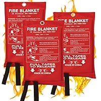 Fire Blanket Fiberglass Fire Emergency Blanket Suppression Blanket Flame Retardant Blanket Emergency Survival Safety Cover for Camping, Grilling, Kitchen Safety, Car (3)
