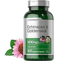 Horbäach Echinacea Goldenseal Capsules | 1400mg | 300 Count | Vegetarian, Non-GMO, Gluten Free Extract Supplement