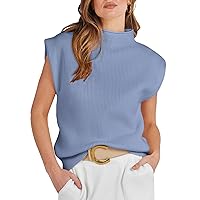 ANRABESS Women's Mock Neck Sleeveless Sweater Vest Casual Cap Sleeve Knit Pullover Tank Tops 2024 Spring Summer Clothes