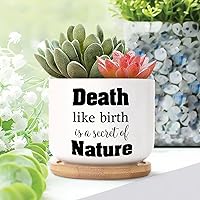 Set of 3 Small Plant Pots Death Like Birth is a Secret of Nature Houseplant Pot Bible Verse Religious Jesus Ceramic Planters with Drainage Bamboo Trays Birthday Gift to Grandma Mother
