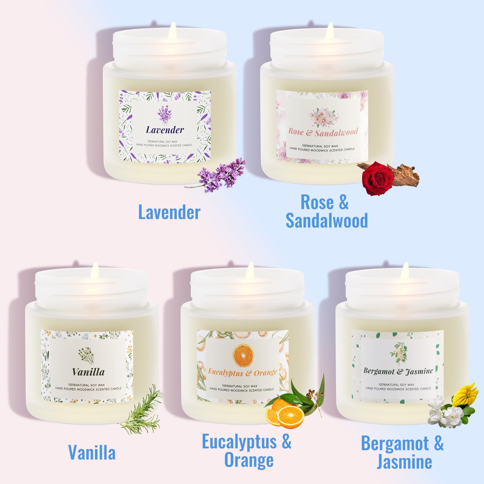BlissfulOasis Scented Candles, Nest Candles, Long-Lasting Candles for Home Scented, 5 Pack Scented Candles, Natural Soy Wax & 8% Essential Oils, Candle Gift Set for Birthday, Christmas, Festival