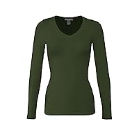 Women's Basic V-Neck Warm Soft Stretchy Long Sleeves T Shirt