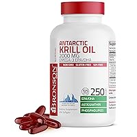 Antarctic Krill Oil 2000 mg with Omega-3s EPA, DHA, Astaxanthin and Phospholipids, 250 Softgels (125 Servings)