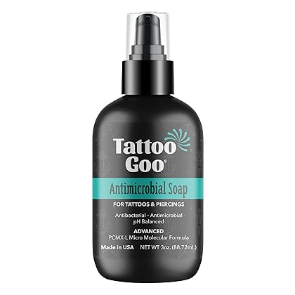 Tattoo Goo Deep Cleansing Soap, Disinfecting Tattoo and Piercing Aftercare - Moisturizing Olive Oil, Alcohol and Fragrance Free - 3 oz