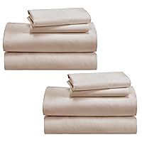 California Design Den 100% Cotton 2-Pack Sheets Set for Queen Size Bed, Soft & Durable Queen Size Deep Pocket Cotton Sheets, Queen Sheet Set with Sateen Weave, Cooling Sheets (Beige)