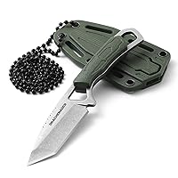 Neck Knife Tanto Small, Mini Neck Knife with Sheath and Necklace Fixed Blade Knife Full Tang Outdoor Knife, Green