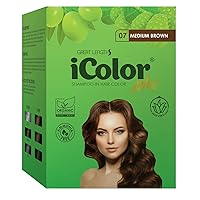 iColor Organic Hair Dye Shampoo Medium Brown 25ml (0.85 ounces) x 10 sachets in a box, shampoo-in hair color, dye,Medium brown hair in 20-30 minutes, DIY, convenient, easy to use