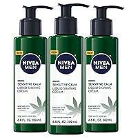 Sensitive Calm Liquid Shaving Cream with Vitamin E and Hemp Seed Oil, 3 Pack of 6.8 Fl Oz Pump Bottles