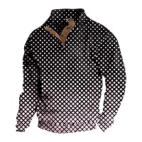 Mens Button Vintage Sweatshirt Leisure Long Sleeve Stand Collar Pullover Streetwear Lightweight Henley Shirts