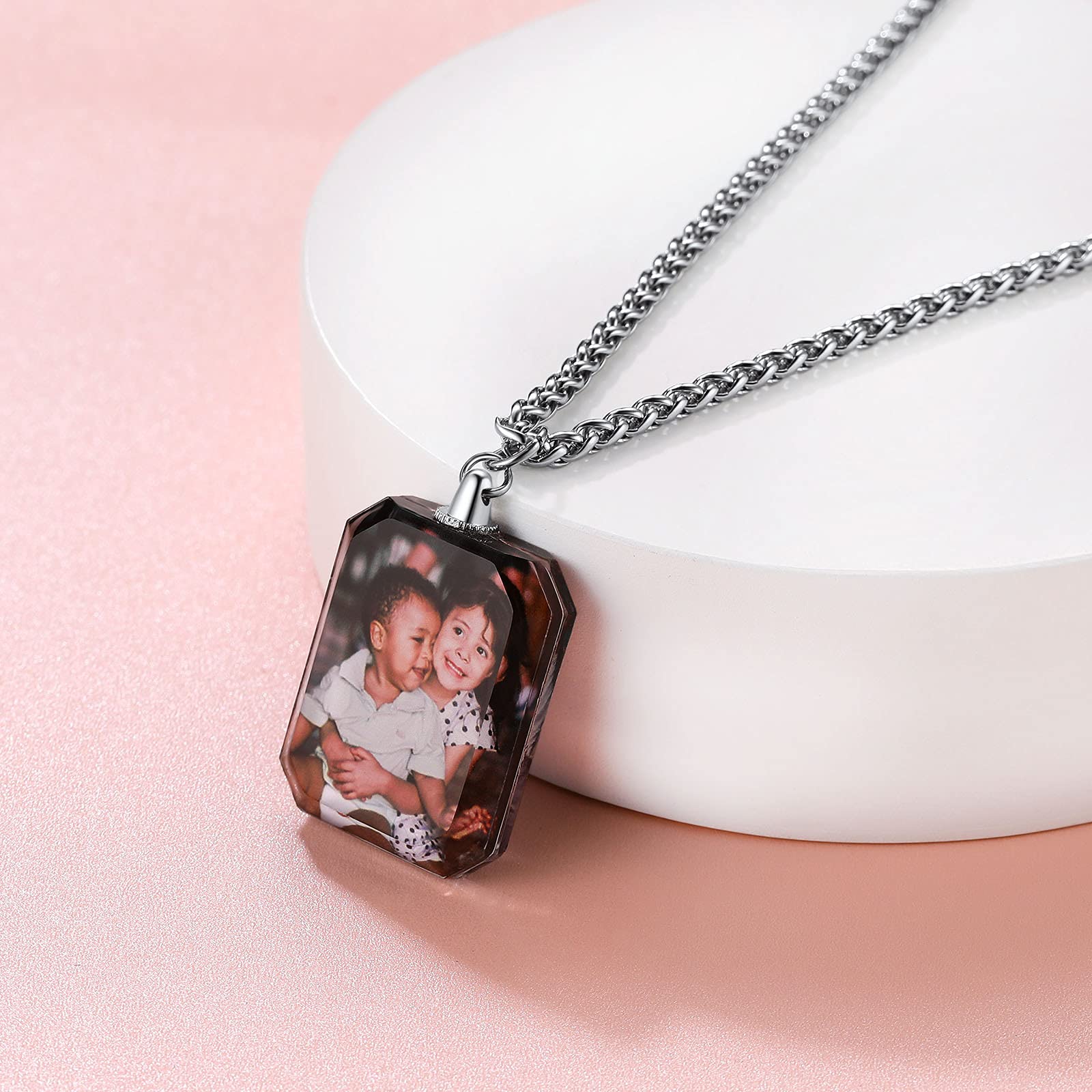 FindChic Custom Keychains with Picture 2-Sides Photo Personalized Heart/Square/Oval Acrylic Crystal, Stainless Steel Keyring