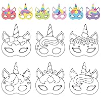 chiazllta 24 Pcs Color Your Own Unicorn Mask DIY Rainbow Unicorn Paper Mask Craft Kits for Kids Unicorn Party Favors Decorations Class Home Activity Coloring Game for Girls Toddlers