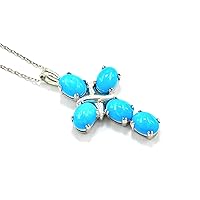 Natural Sleeping Beauty Turquoise 8X6 MM Oval Cut Gemstone Holy Cross Pendant Necklace 925 Sterling Silver December Birthstone Turquoise Jewelry Proposal Necklace Gift For Girlfriend (PD-8470)