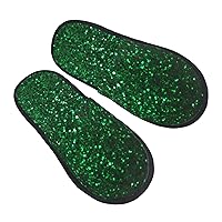 Green Sequin Sparkle Furry Slippers for Men Women Fuzzy Memory Foam Slippers Warm Comfy Slip-on Bedroom Shoes Winter House Shoes for Indoor Outdoor Medium