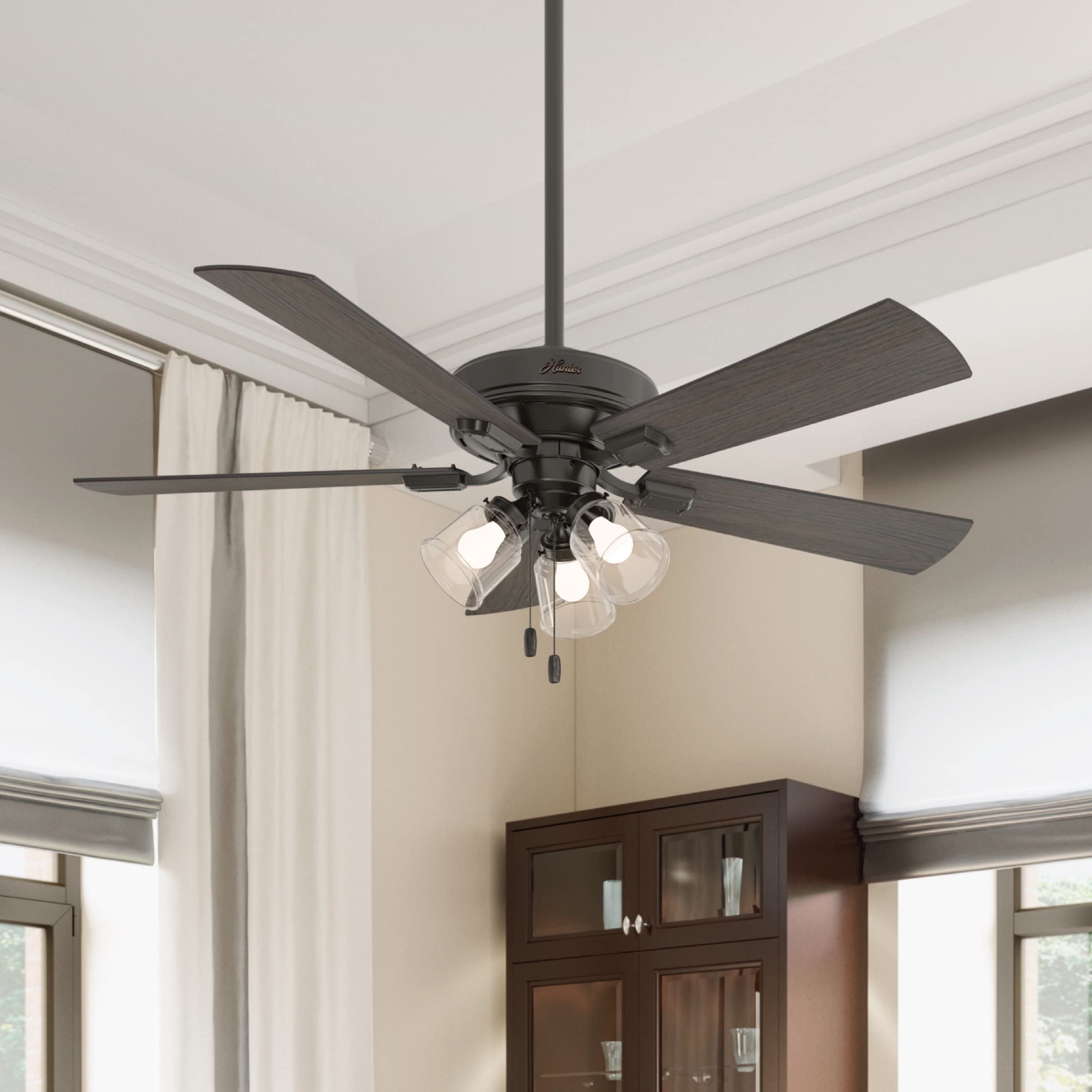 Hunter Fan Company, 54205, 52 inch Crestfield Noble Bronze Ceiling Fan with LED Light Kit and Pull Chain