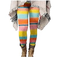 Fashion Stripe Sherpa Lined Leggings Women Winter Warm High Waist Stretch Slim Tummy Control Yoga Tight Pants
