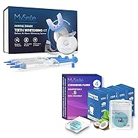MySmile Teeth Whitening Kit with LED Light Coconut Oil Infused Woven Dental Floss Waxed for Adults, Cool Mint, 50 Yards x 4