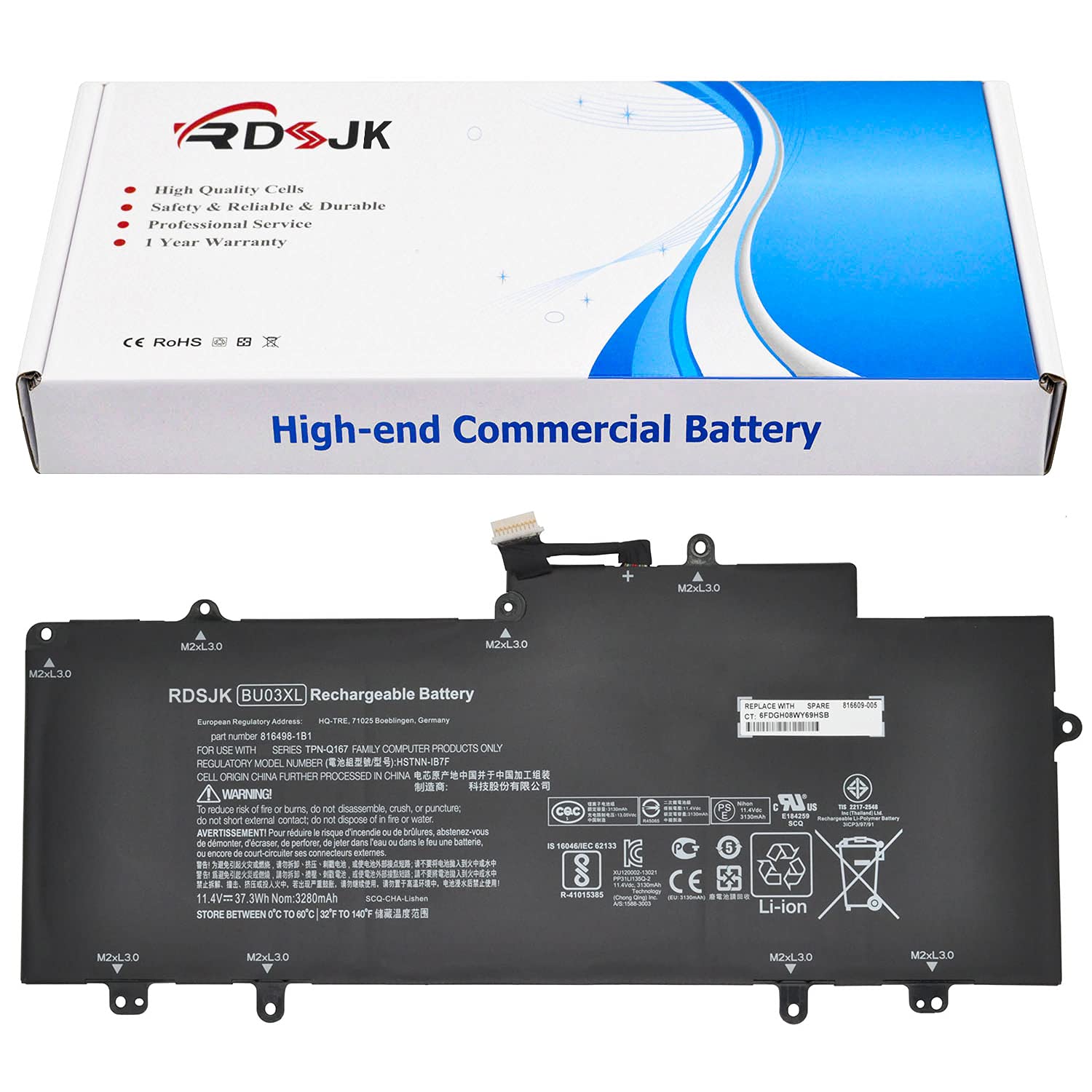 BU03XL 11.4V 37.3Wh Battery Compatible HP Chromebook 14 G4 14-AK005NF 14-AK000NZ 14-AK010NR 14-AK039WM 14-AK013DX BU03037XL HSTNN-IB7F 816498-1B1 8...