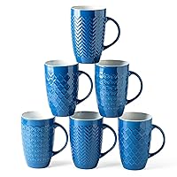 AmorArc Large Coffee Mugs Set of 6, 16oz Ceramic Tall Coffee Mugs Set with Textured Geometric Patterns for Latte/Tea/Beer/Hot Cocoa, Dishwasher & Microwave Safe, Blue