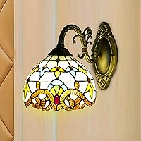 YIYIBYUS Tiffany Style Wall Sconce Stained Glass Shade Wall Lamp Indoor Lighting Fixture,Stained Glass Vintage Antique Light for Bedroom Living Room (Single Head/Yellow)