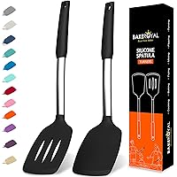 Silicone Spatula Set - Turner Spatulas Silicone Heat Resistant 600°F - Slotted & Solid Silicone Spatulas for Cooking Fish, Eggs, Pancakes Flipper – Silicone Cooking Utensils Set – Black