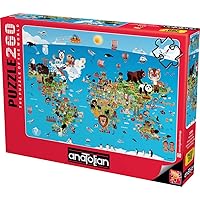 Anatolian Puzzle - Cartoon World Map, 260 Piece Jigsaw Puzzle, 3338, Multicolor, Standard
