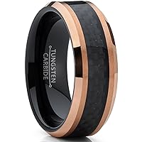 Men's Tungsten Carbide Black and RoseTone Brushed Wedding Band Engagement Ring Carbon Fiber Inlay, 8mm