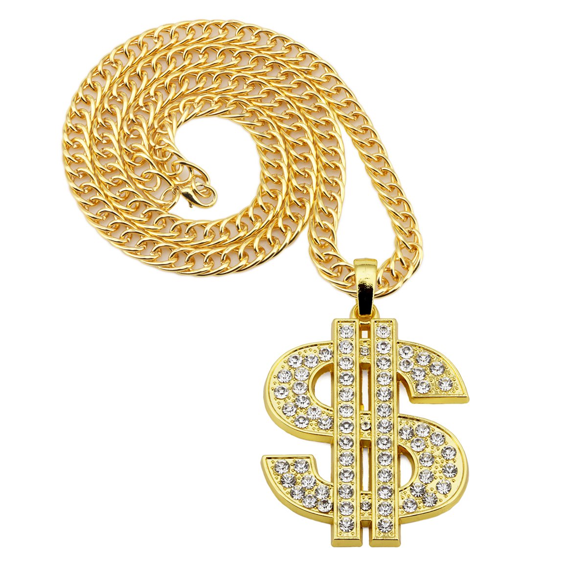 AHIER Gold Necklace Chain with Dollar Sign, 18K Gold Plated Hip Hop Chain Necklace Pendant for Men, 30inch (Rotatable,Lion Head)