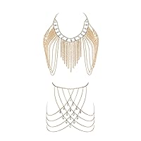 Connie Cloris Women's Sexy Body Chain Suit Fashion Halter Bra Chain Body Jewelry (206-C-Gold color)