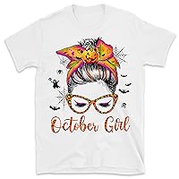 October Girl Halloween Messy Bun October Birthday T-Shirt, October Girl Birthday