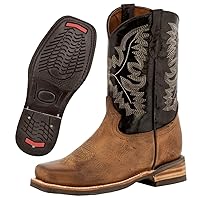 Kids Brown Western Cowboy Boots Leather Rodeo Wear Square Toe Botas