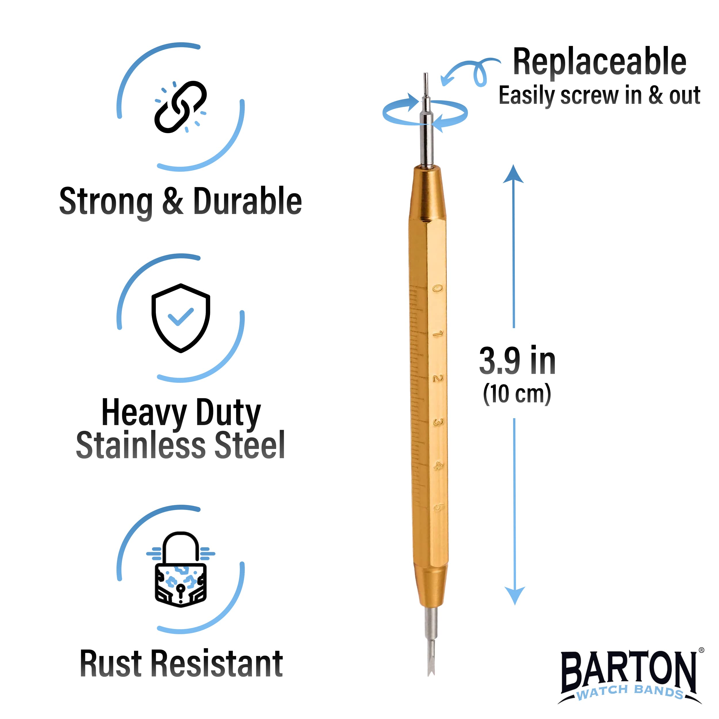 BARTON WATCH BANDS Spring Bar Tool - for Watch Pin Removal and Watch Band Replacement, Stainless steel