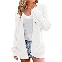Women's Long Sleeve Cardigan Sweater Cable Knit Boho Puff Open Front Outwear Coat with Pockets
