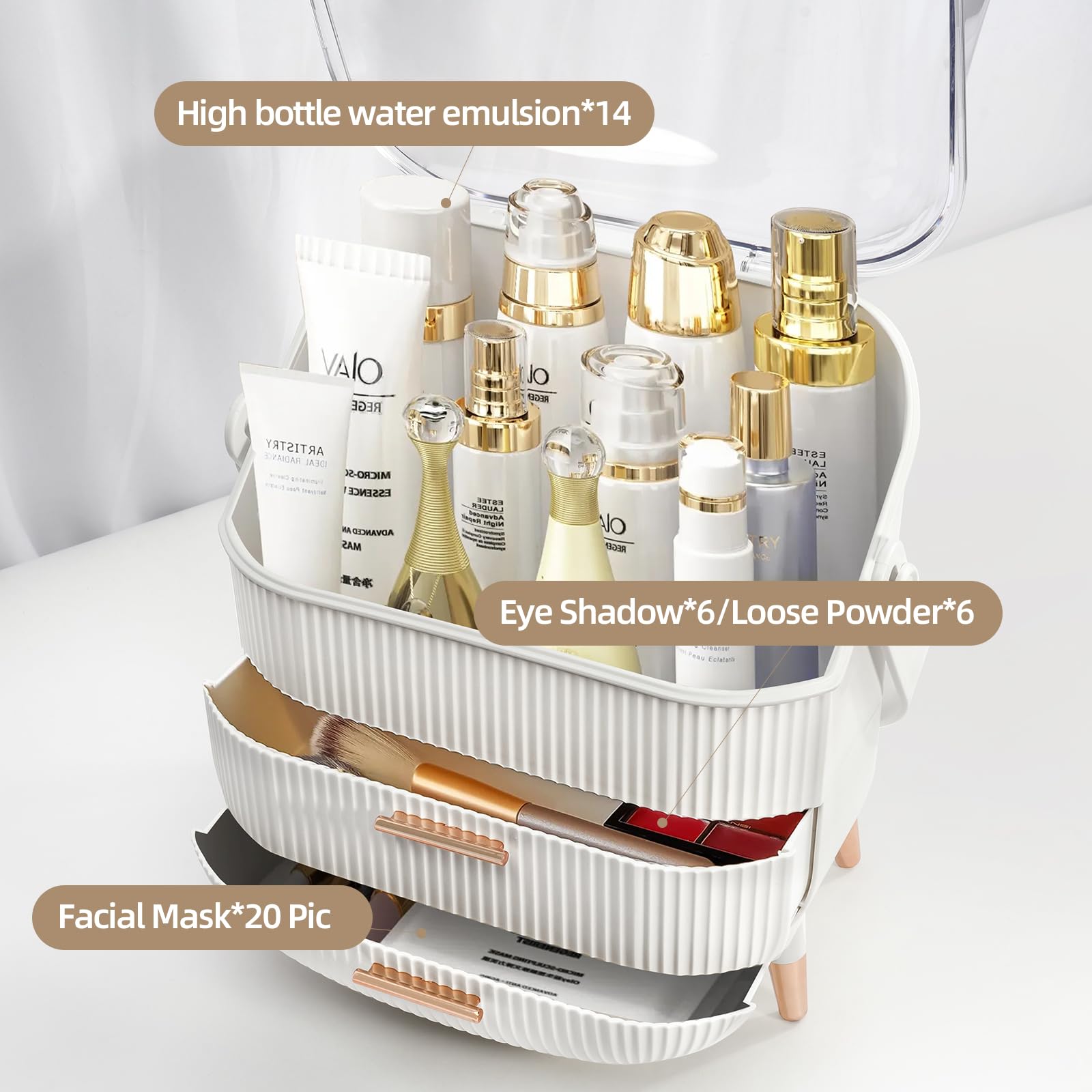 KQEBN Makeup organizer for vanity Skincare Organizer for Bathroom Countertop Vanity, Skin care product jewelry storage box.(WHITE)