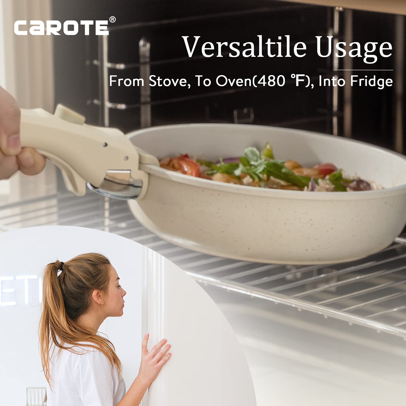 CAROTE 11pcs Pots and Pans Set, Induction Kitchen Cookware Sets Non Stick with Removable,Detachable Handle, RV Cookware Set, Oven Safe