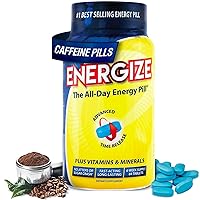 Energize Caffeine Pills, Fast Acting All Day Energy Pills & Natural Nootropics Support Supplement with Time Release Caffeine, Energy Support for Men and Women, No Jitters, No Crash (84 Tablets)
