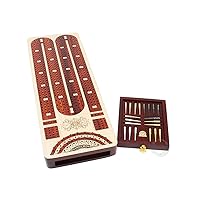 4 Track Continuous Cribbage Board Inlaid in Bloodwood - Size: 13.5 Inches - Storage Drawer for Cribbage Pegs and Score Marking Fields for Skunks, Corners and Won Games