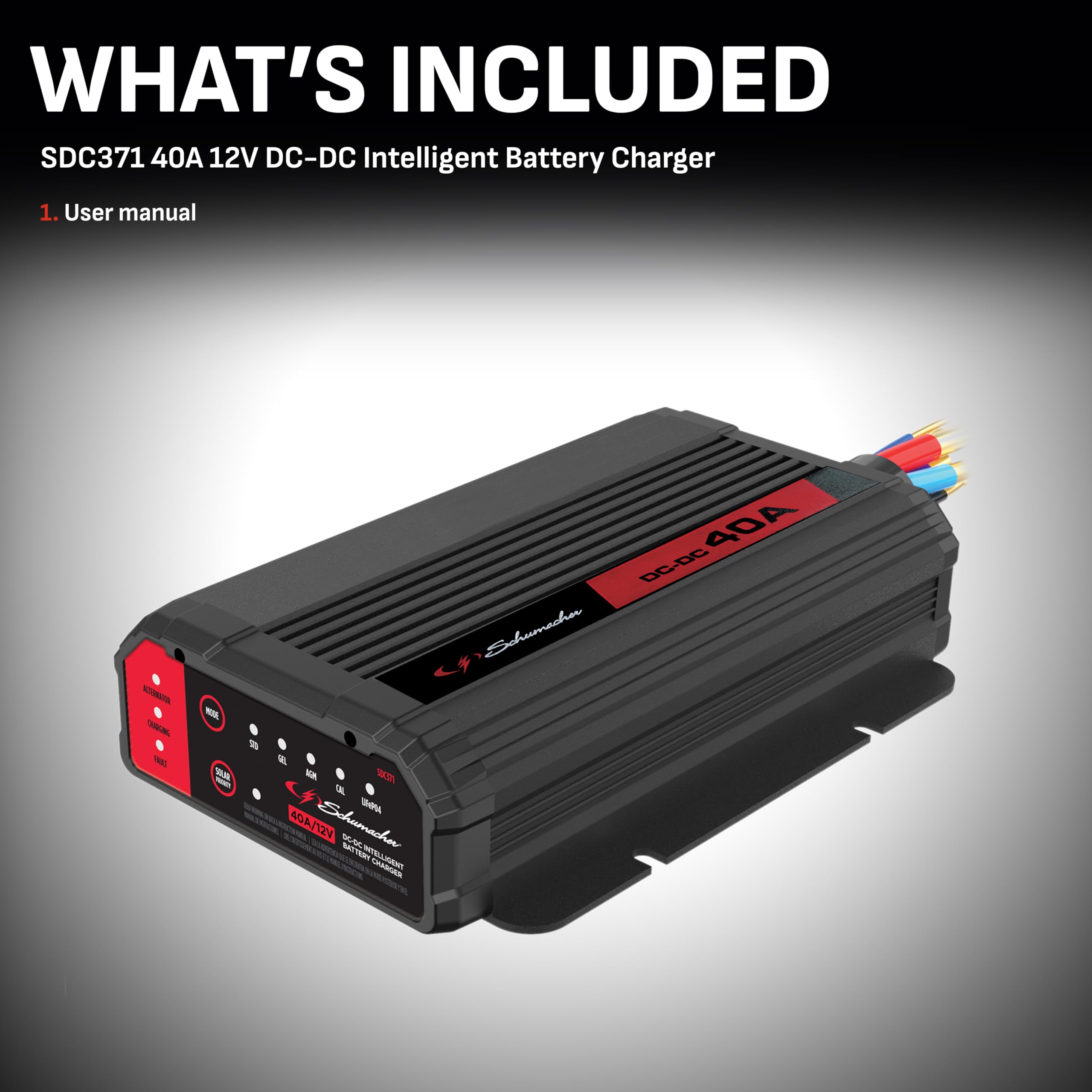 Schumacher SDC371 40A 12V DC-DC Intelligent Battery Charger – Use Solar Power or Vehicle Alternator to Charge Auxiliary Battery – for Cars, RVs, Boats, and Yachts – Off-Grid Power