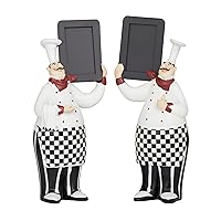 Polystone Chef Decorative Sculpture Home Decor Statues with Chalkboards, Set of 2 Accent Figurines 12