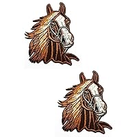 Kleenplus 2pcs. Brown Head Horse Sew Iron on Patch Embroidered Applique Craft Handmade Clothes Dress Plant Hat Jean Stickers Cartoon Patches Decorative Repair