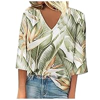 3/4 Sleeve Tops for Women Summer Women's Casual V Neck T Shirts Graphic Printed Tops Loose Fit Tunic Blouses