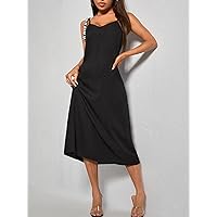 Dresses for Women Women's Dress Solid Adjustable Strap Cami Dress Dresses (Color : Black, Size : XX-Small)