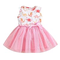 Toddler Baby Kids Girls Sleeveless Dinosaur Bow Tulle Patchwork Dresses Girl Clothes
