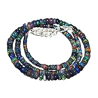 AAA+ Quality Natural Ethiopian Black Fire Opal Necklace, Smooth Beads Necklace, Women's Jewelry, Welo Opal Beaded Necklace 16'' 3-5MM, 44K, Lobster Clasp