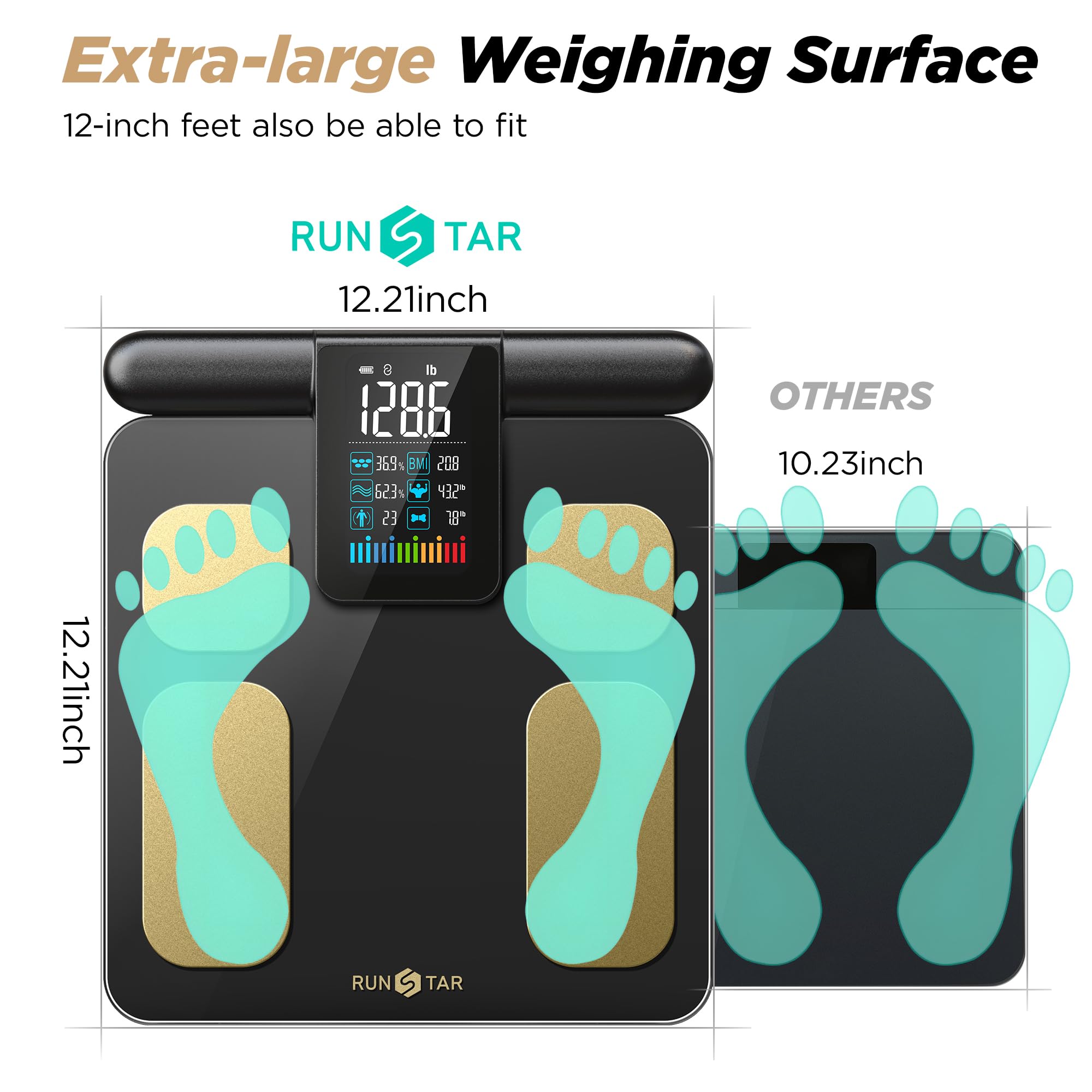 Runstar Scale for Body Weight and Fat Percentage, 8 Electrodes High Precision Digital Scale for BMI 20 Body Composition Measurement, Bathroom Smart Scales with Large Color Display FSA or HSA Eligible