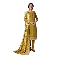 ladyline Partywear Cotton Salwar Kameez Embroidered Dress with Brocade Silk Dupatta
