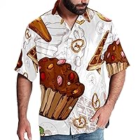 Cupcake Pancake and Donuts Men Casual Button Down Shirts Short Sleeve