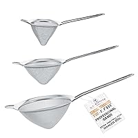 Set of 3 Premium Quality Extra Fine Twill Mesh Stainless Steel Conical Strainers - 3