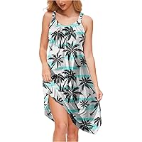 Beach Dresses for Women 2024 Vacation Spaghetti Strap Tropical Print Dress Casual Coverups Floral Trendy Beachwear