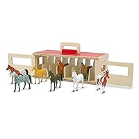 Take-Along Show-Horse Stable With Wooden Box and 8 Toy, Barn Play Set, Portable, Toys For Kids Ages 3+